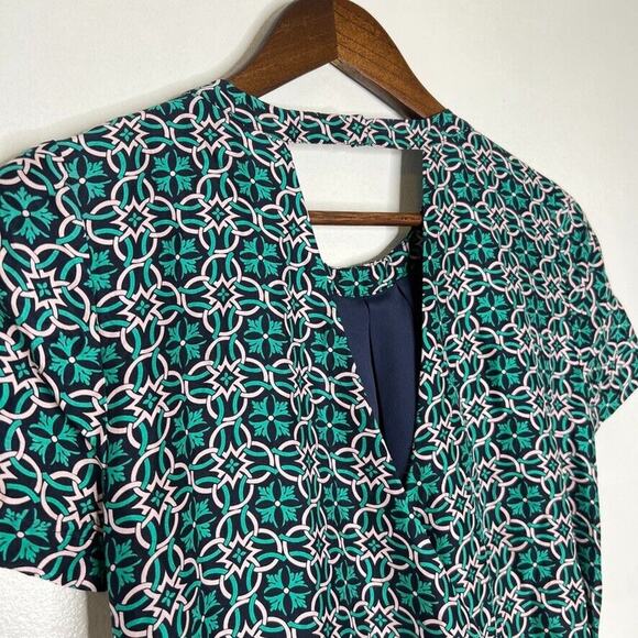 J Crew Green 100% Silk Medallion Print Casual Short Sleeve Shift Dress 2 Women - Picture 4 of 9